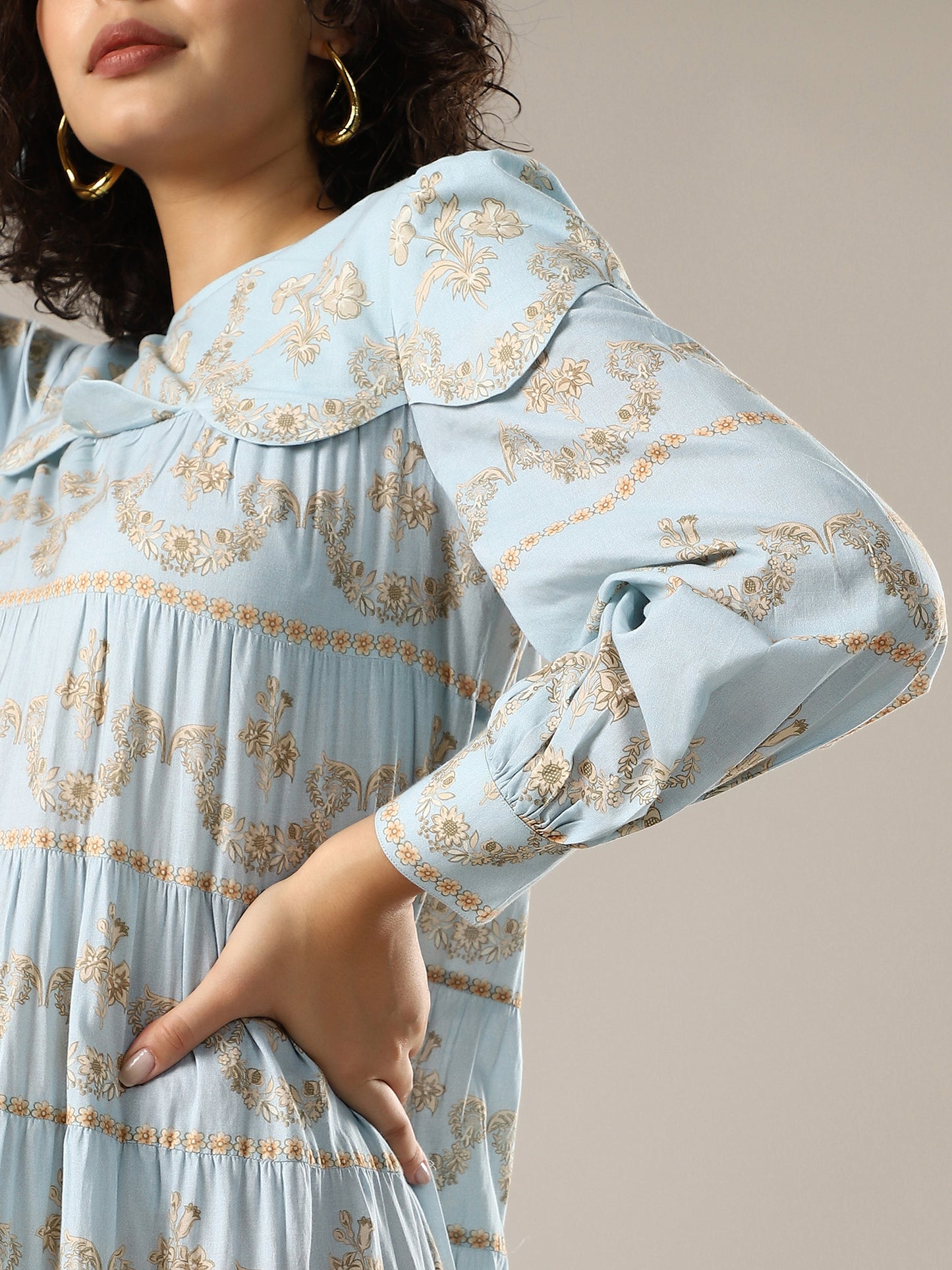 Tiered Panelled Long Dress - Light Blue