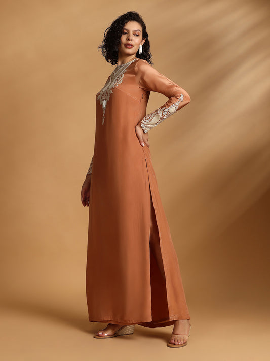 Long Sleeve Kaftan Dress - Terra Cotta