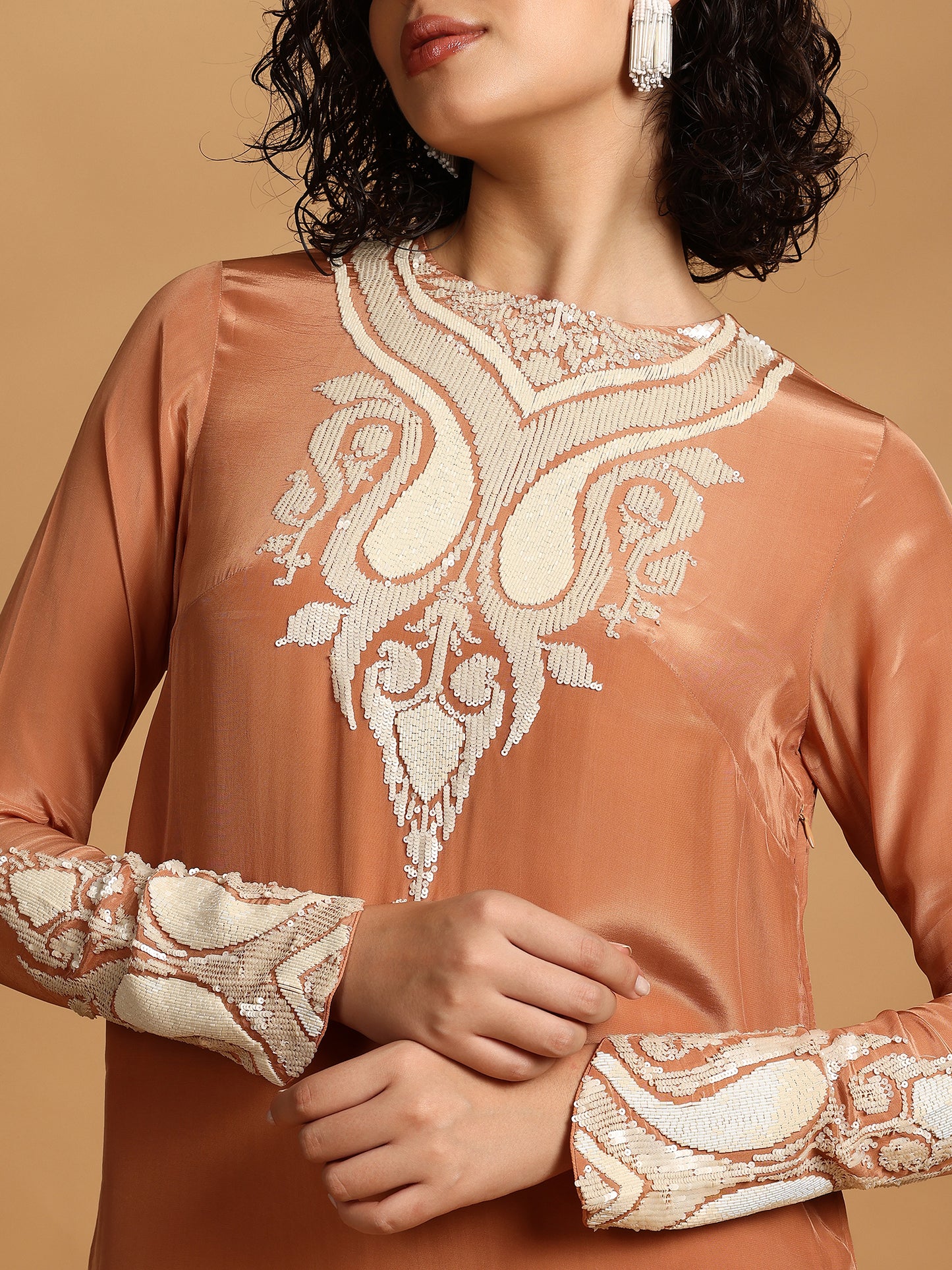 Long Sleeve Kaftan Dress - Terra Cotta