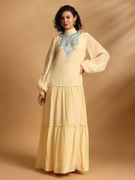 Long Sleeve Maxi Dress - Yellow