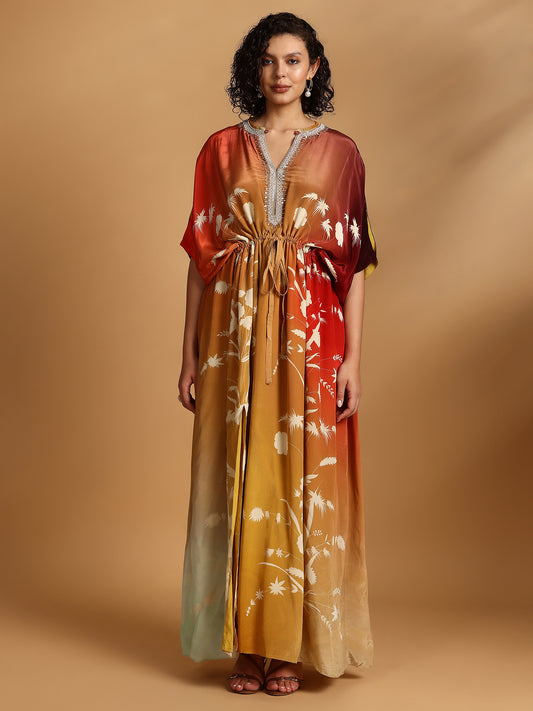 Embelished Kaftan Dress - Red