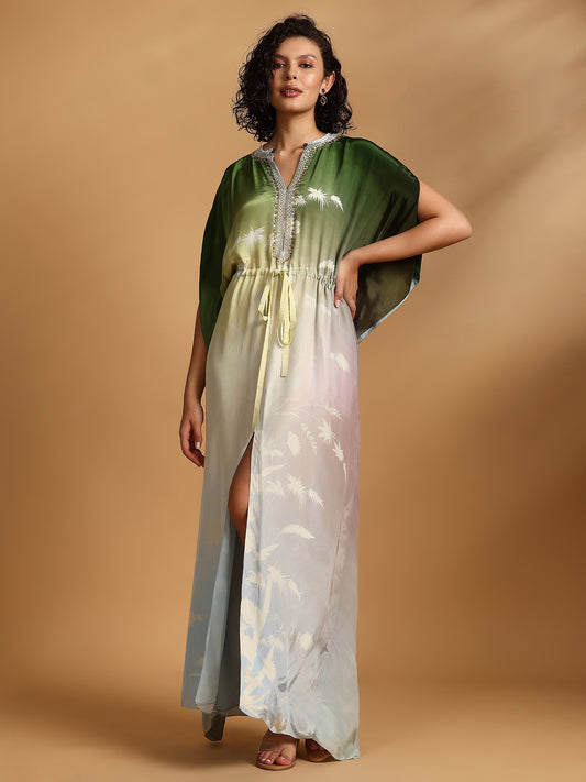 Embelished Kaftan Dress - Green