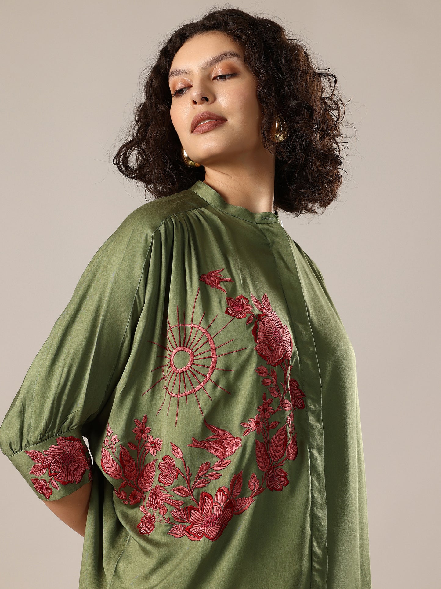 Embroidered Oversized Shirt - Green