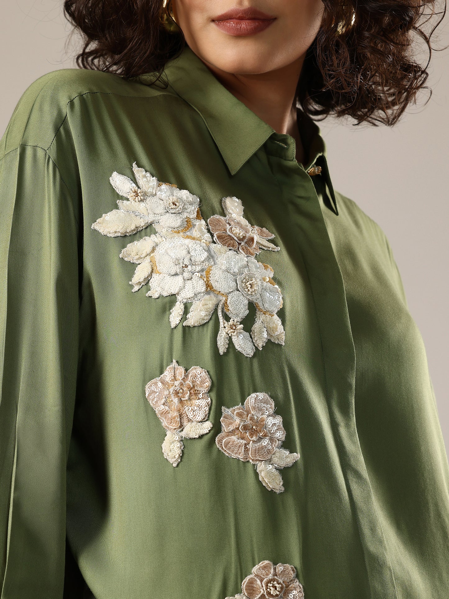 Embelished Oversized Shirt - Green