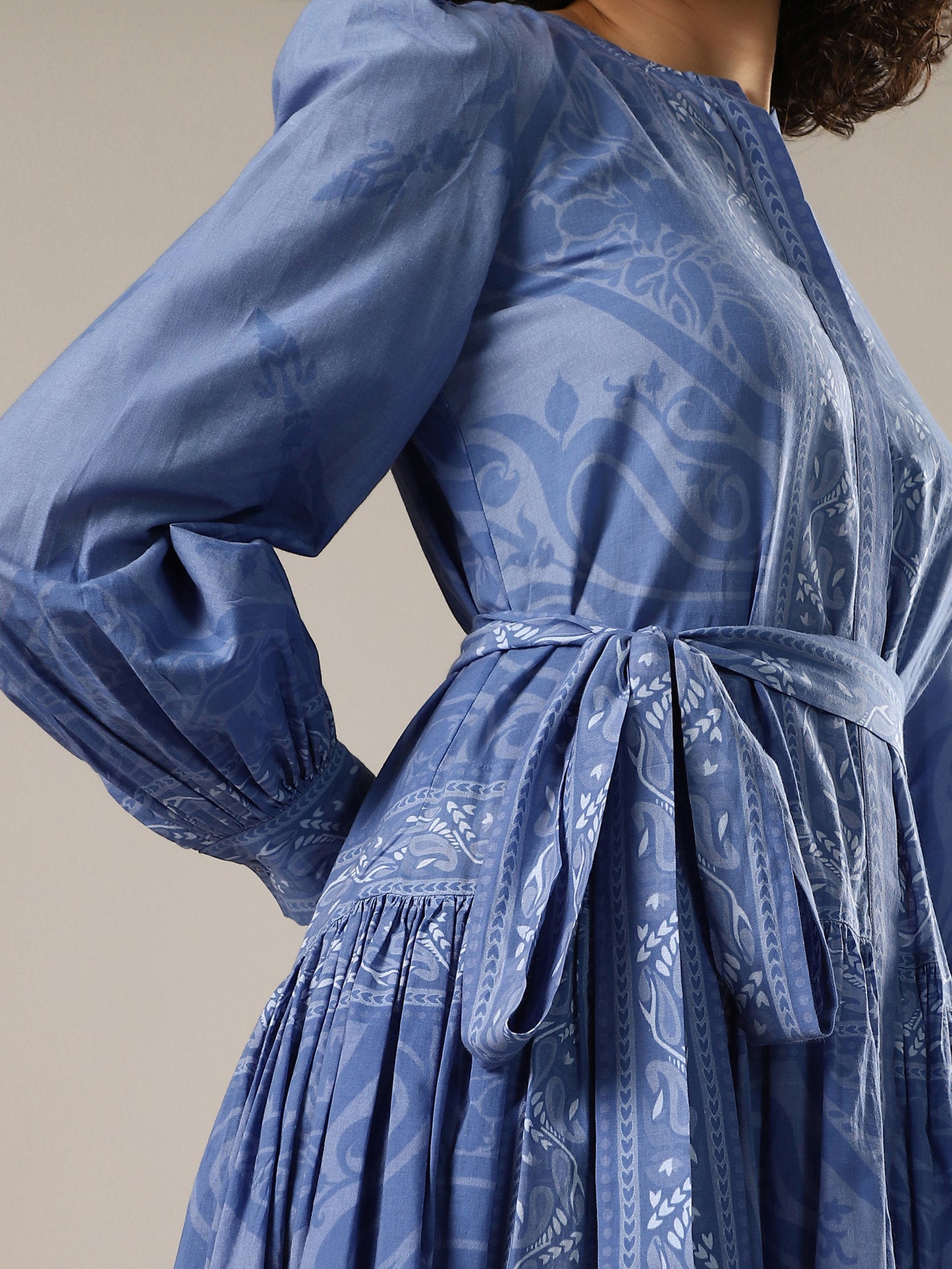 Printed Shirt Dress - Blue