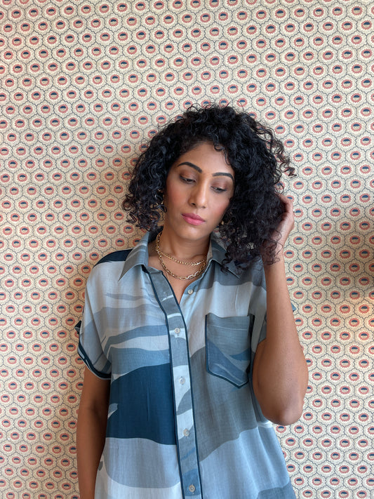 Printed Short sleeve button down shorts set by AllThingsSleep. Indulge in luxury sleepwear with our signature collection. From stylish pyjamas to elegant kaftans, made-to-order our brand offers sleep solutions exclusively made for you. We believe in conscious fashion, provide customisations beyond standard sizes of XS to XL using superior fabrics for the best quality night wear.