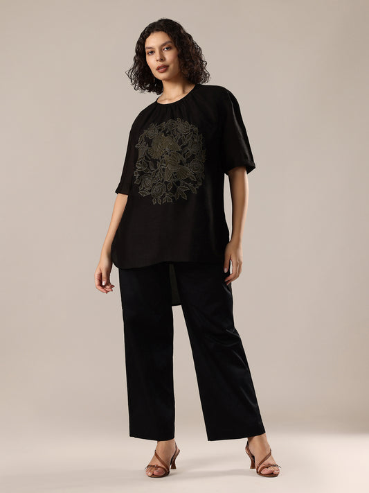 Embroidered Co-Ord Set - Black