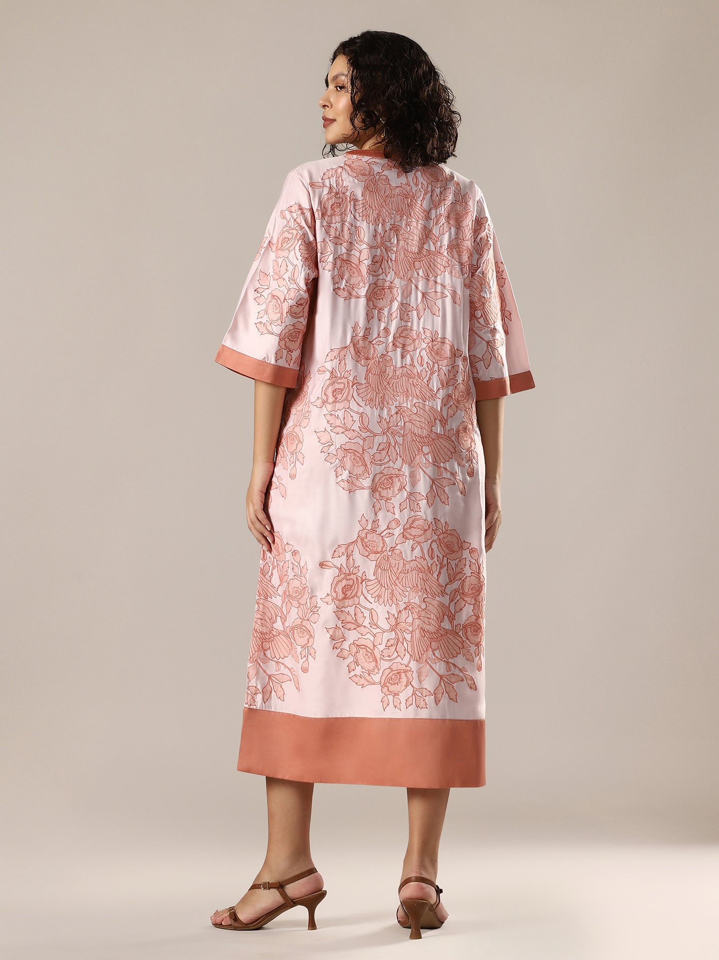 Embroidered A-Line Dress - Apricot