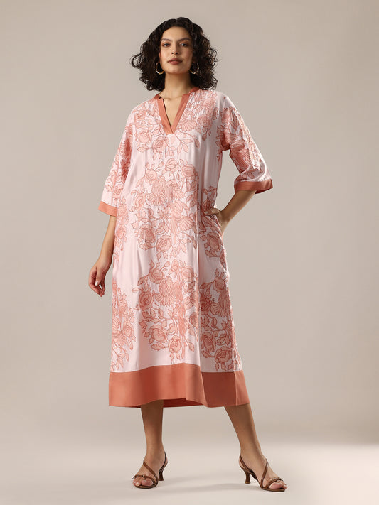 Embroidered A-Line Dress - Apricot