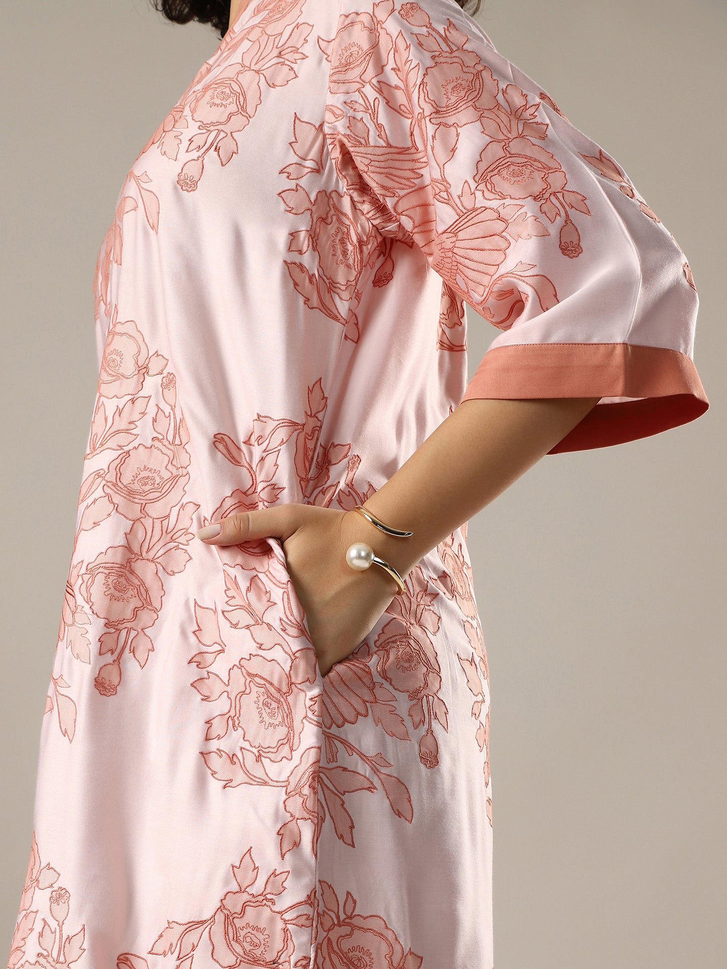 Embroidered A-Line Dress - Apricot