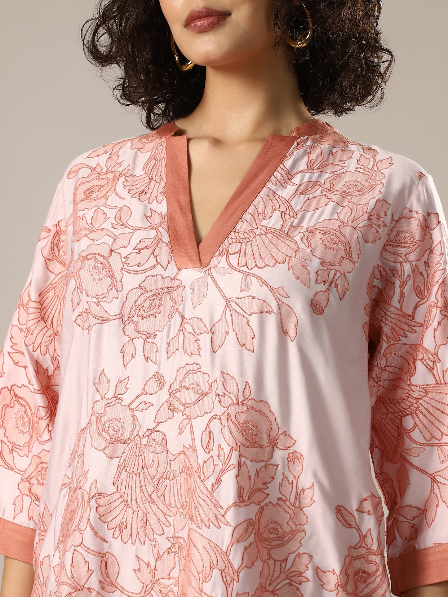 Embroidered A-Line Dress - Apricot