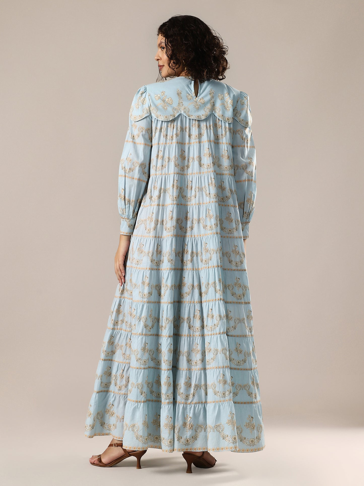 Tiered Panelled Long Dress - Light Blue