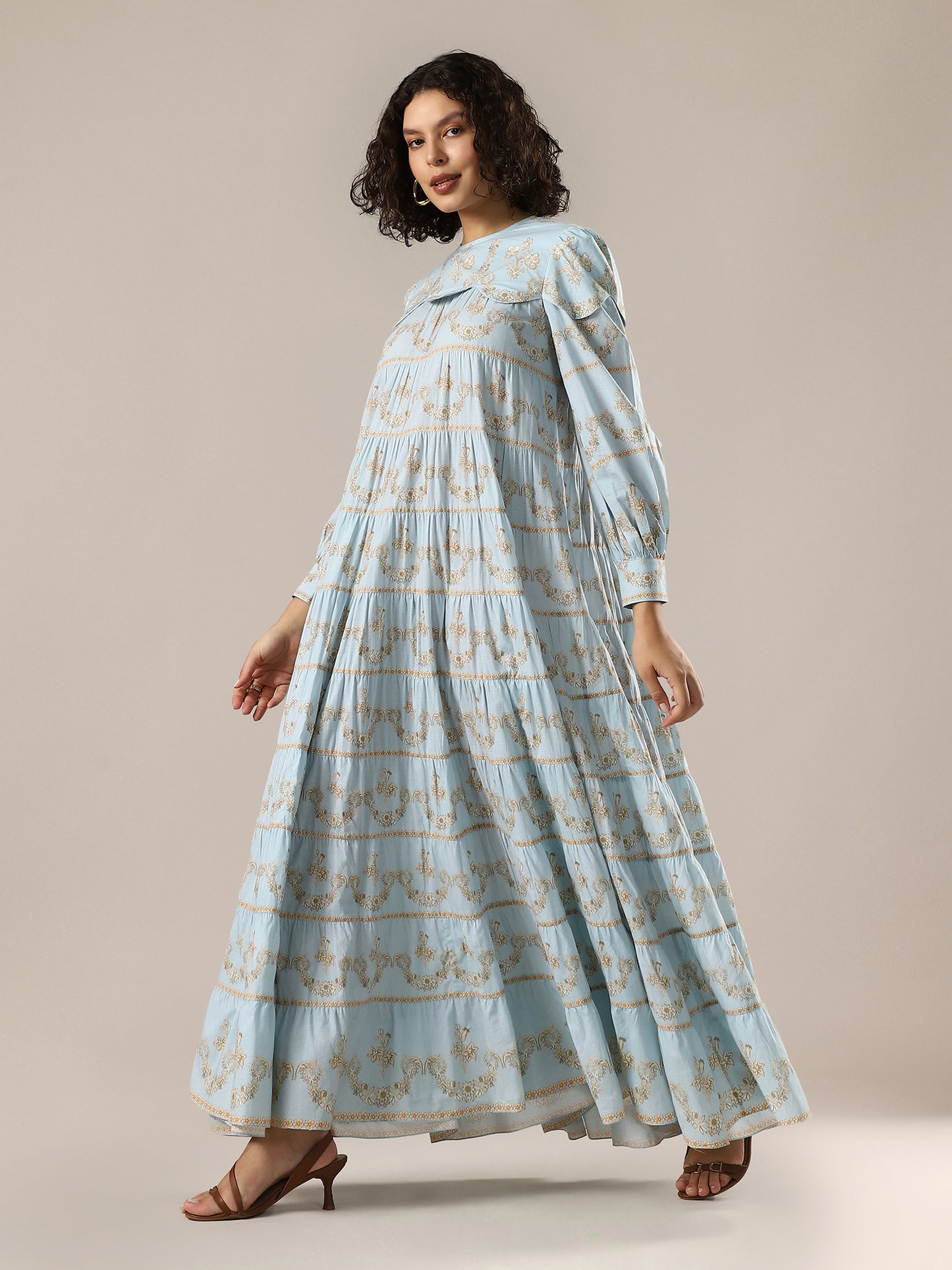 Tiered Panelled Long Dress - Light Blue
