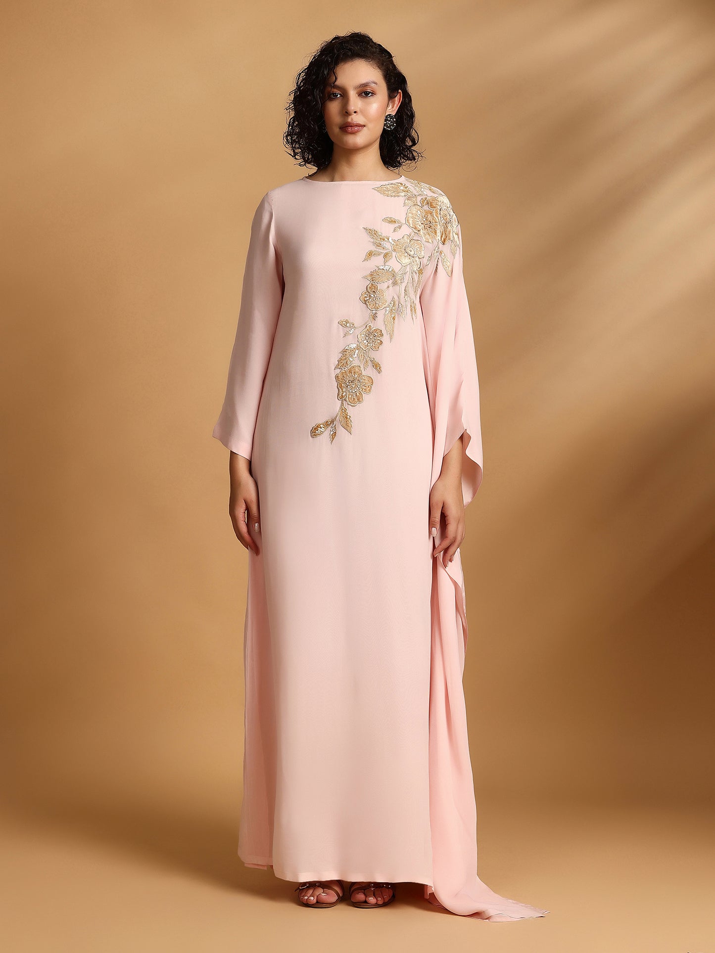 Long Sleeve Kaftan Dress - Blush