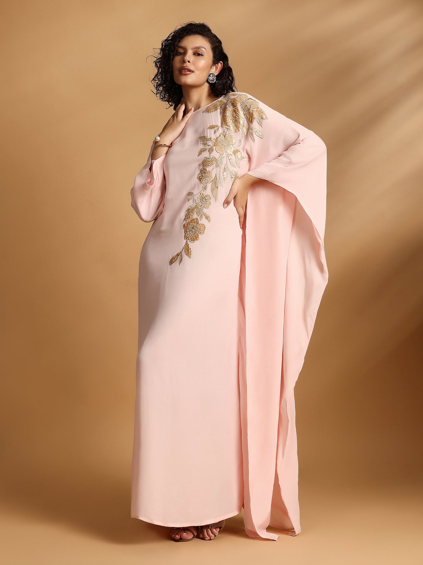 Long Sleeve Kaftan Dress - Blush