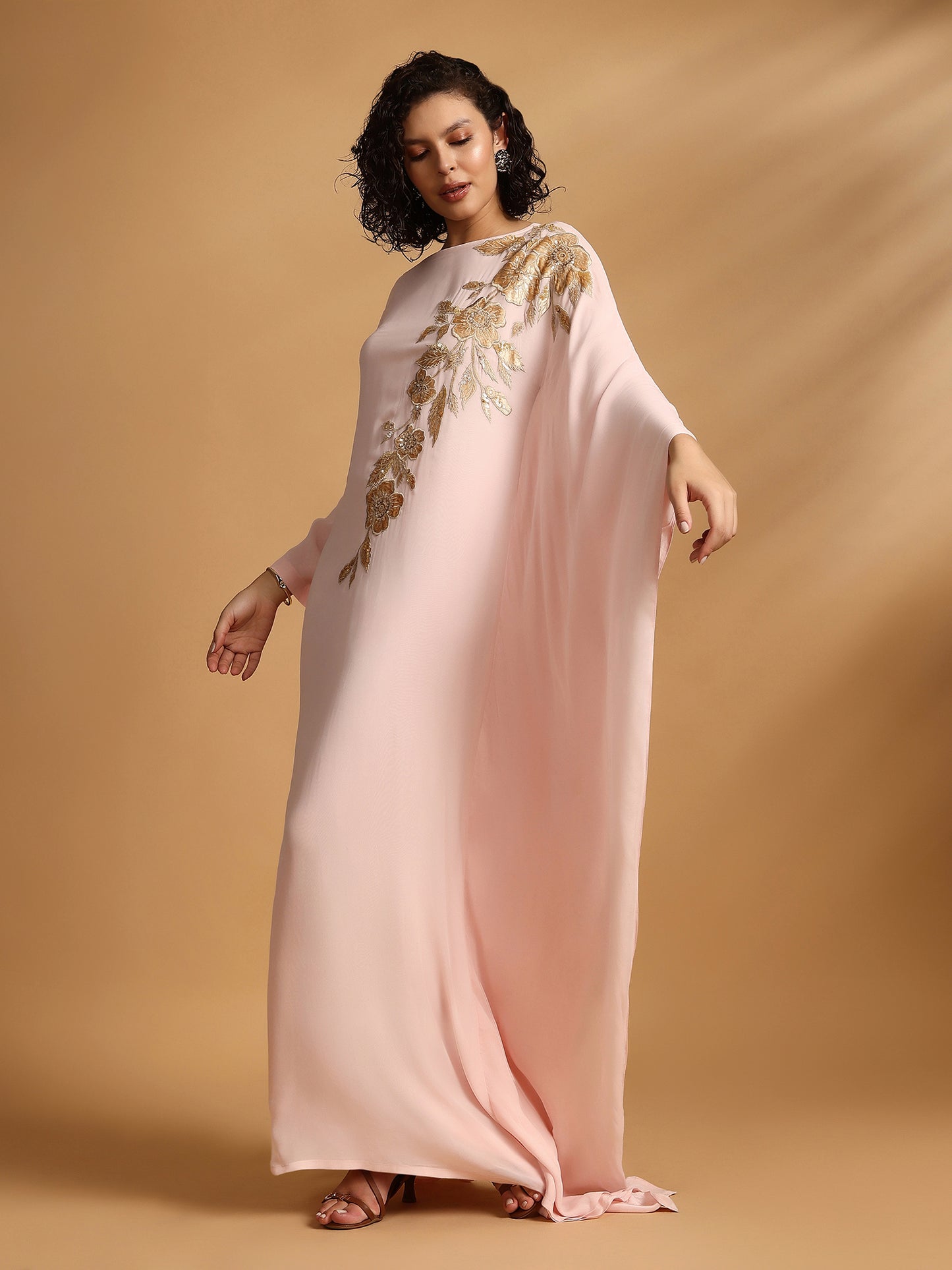 Long Sleeve Kaftan Dress - Blush