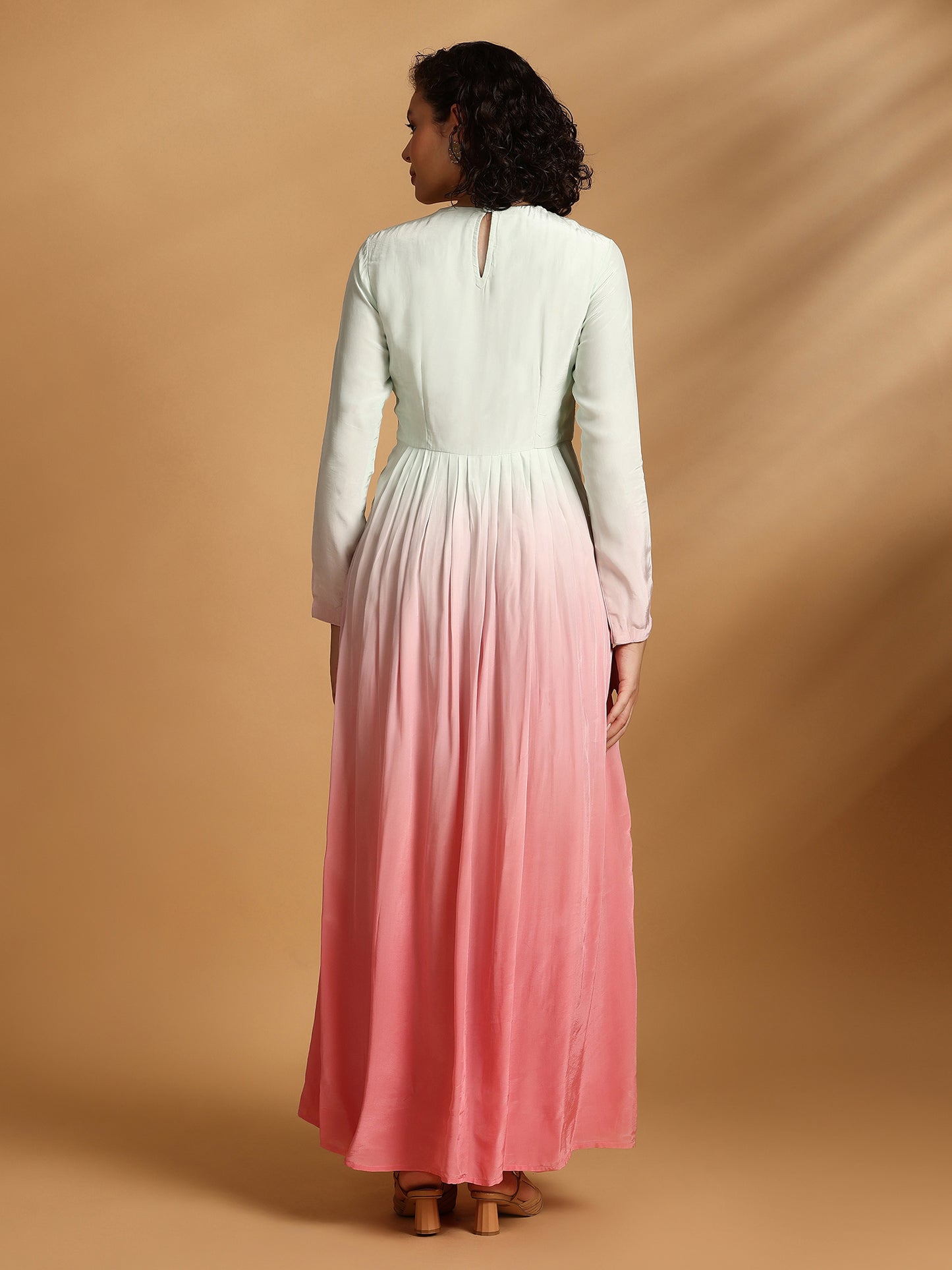Long Sleeve Maxi Dress - Mint Pink