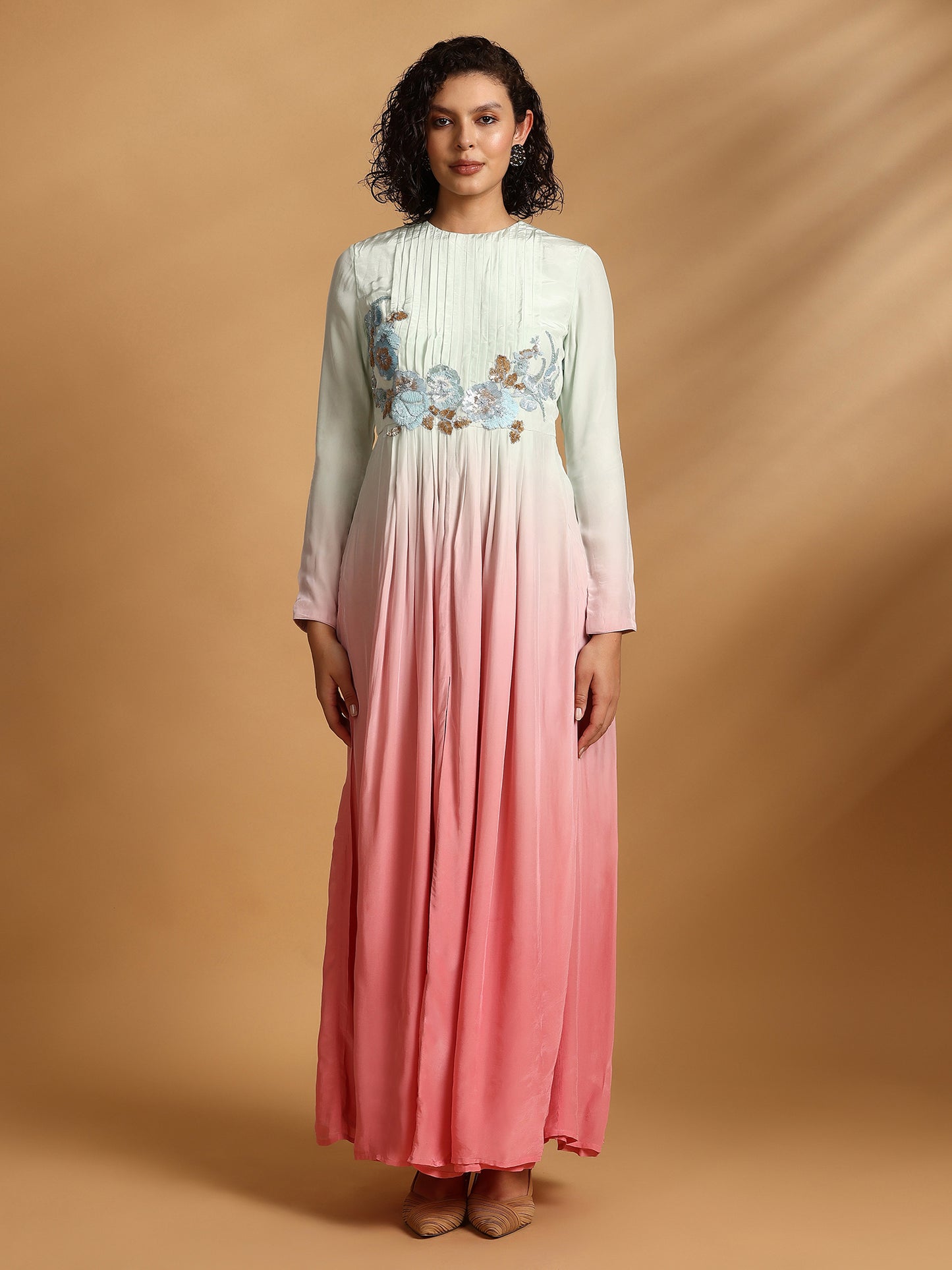 Long Sleeve Maxi Dress - Mint Pink