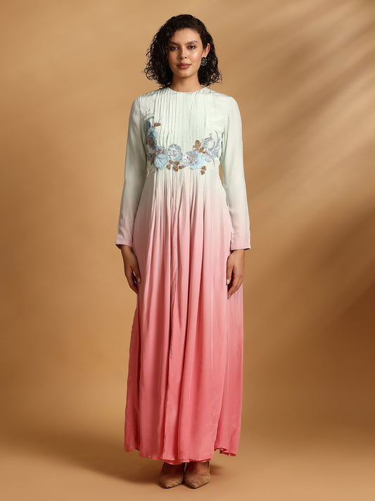 Long Sleeve Maxi Dress - Mint Pink