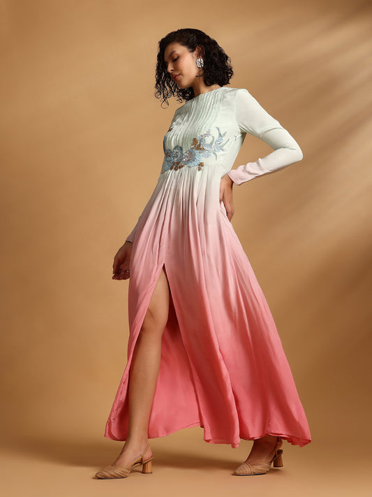 Long Sleeve Maxi Dress - Mint Pink