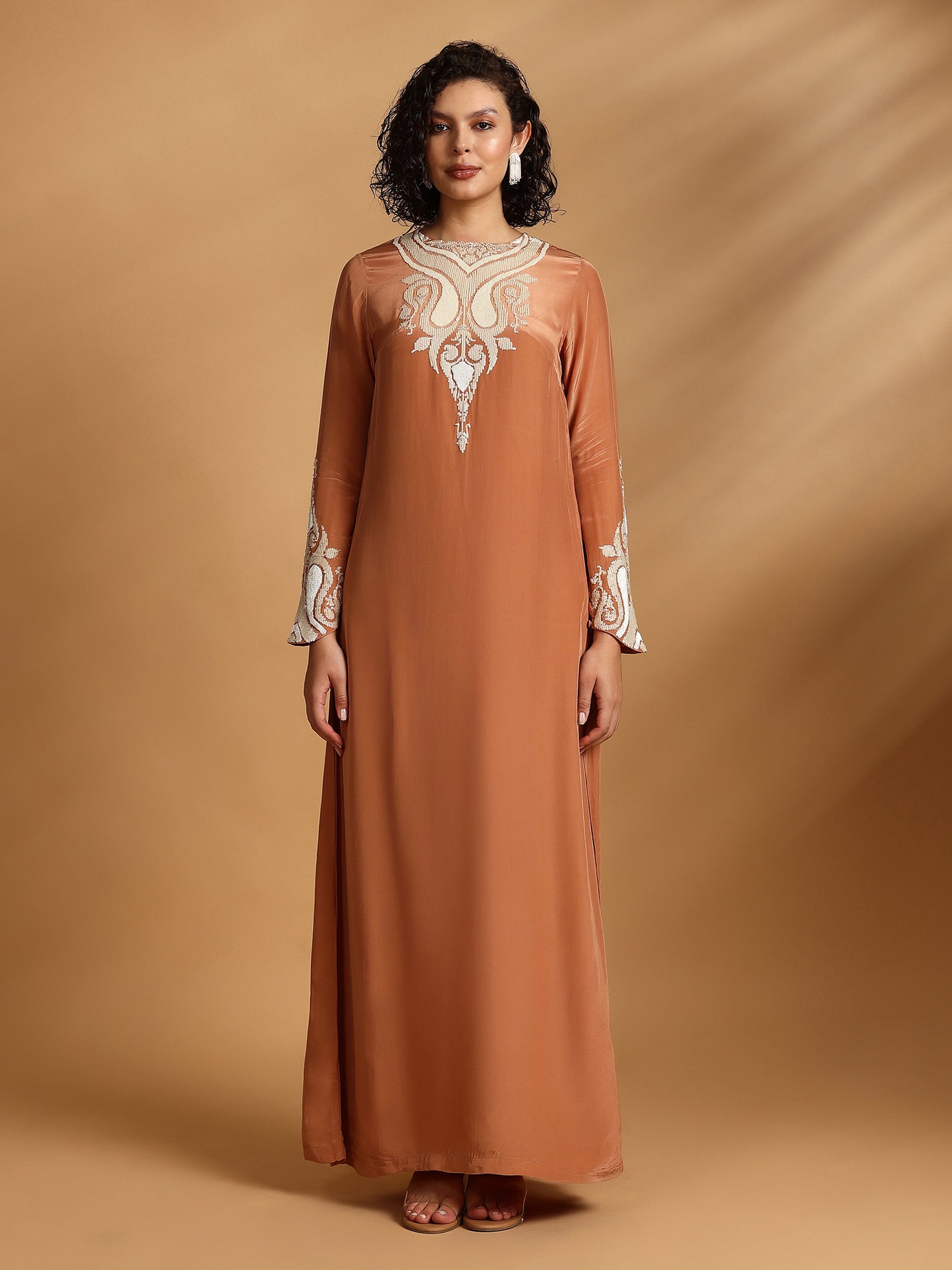 Long Sleeve Kaftan Dress - Terra Cotta