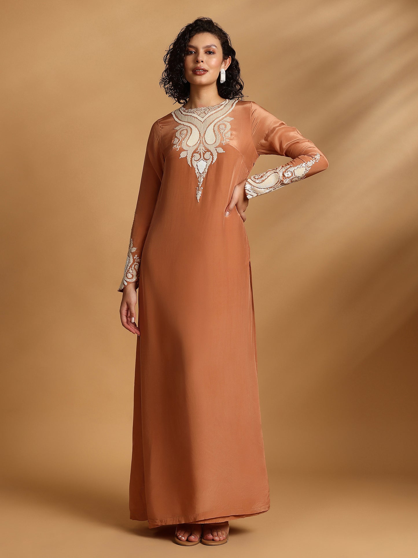 Long Sleeve Kaftan Dress - Terra Cotta
