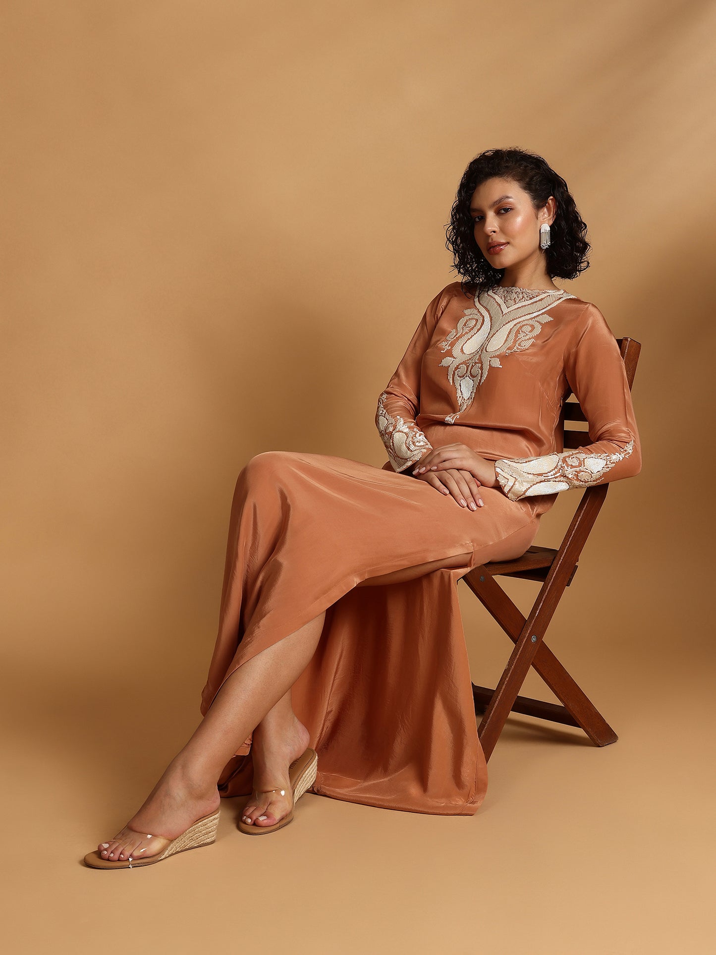 Long Sleeve Kaftan Dress - Terra Cotta