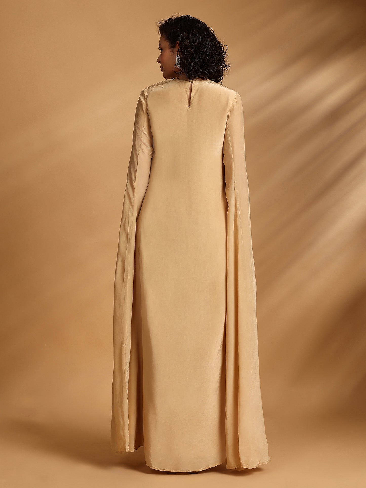 Long Sleeve Cape Dress - Golden Beige
