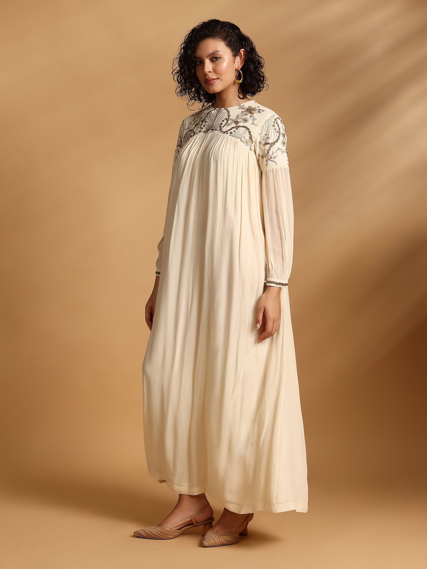 Long Sleeve Maxi Dress - Off White