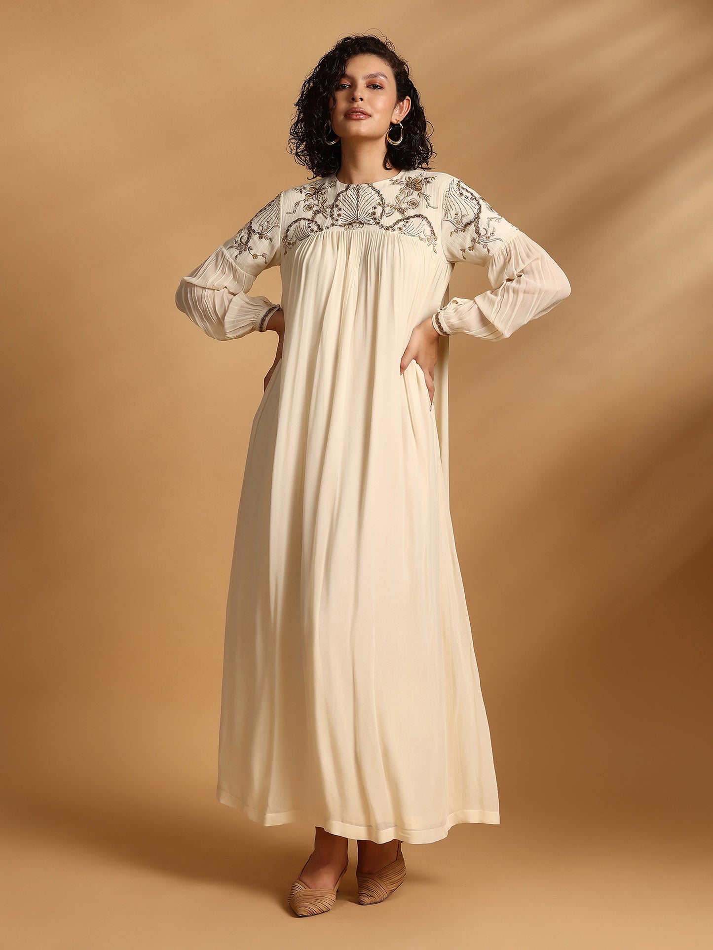 Long Sleeve Maxi Dress - Off White
