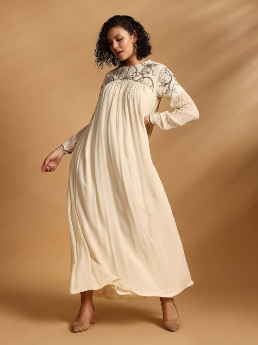 Long Sleeve Maxi Dress - Off White