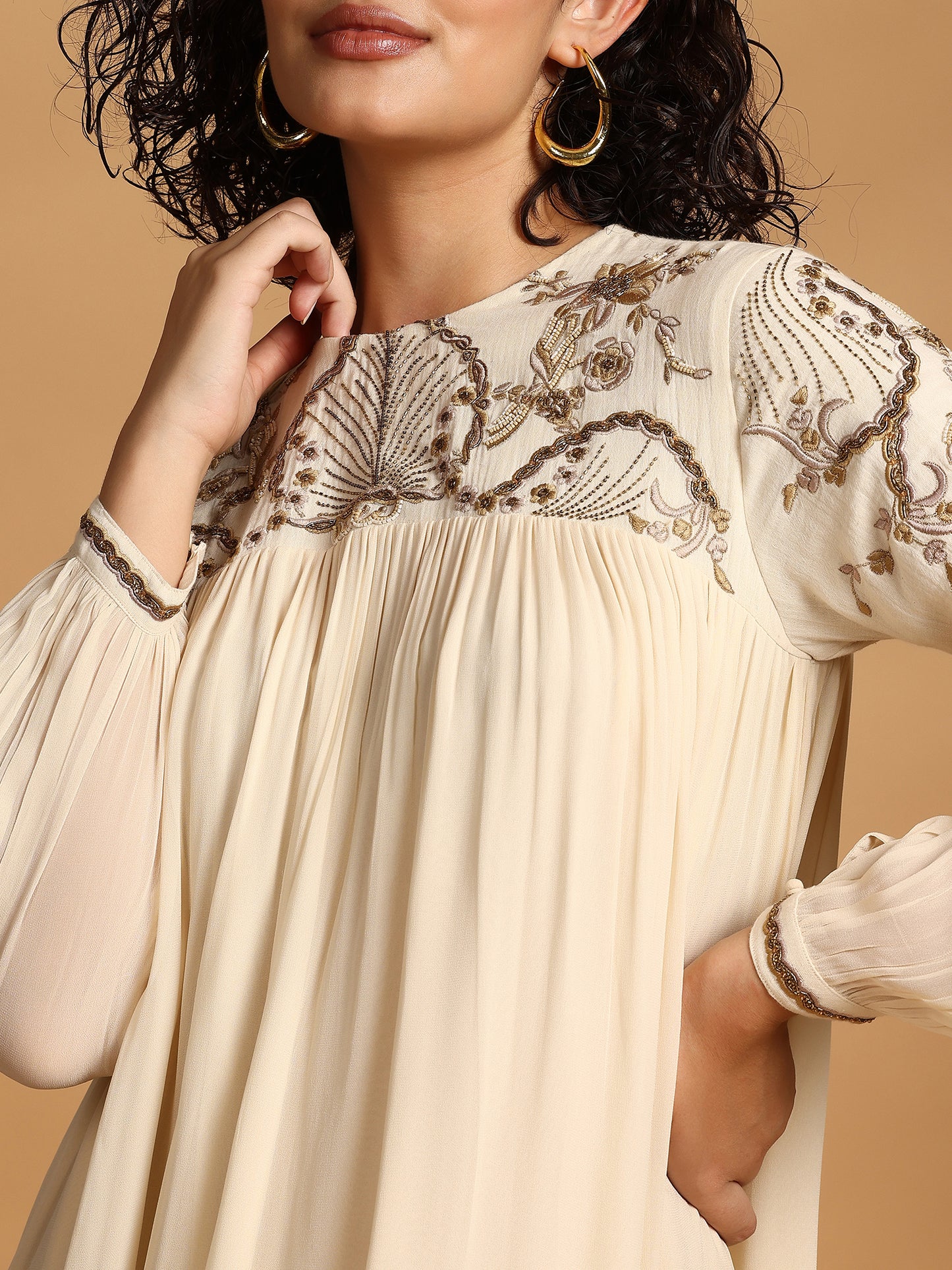 Long Sleeve Maxi Dress - Off White