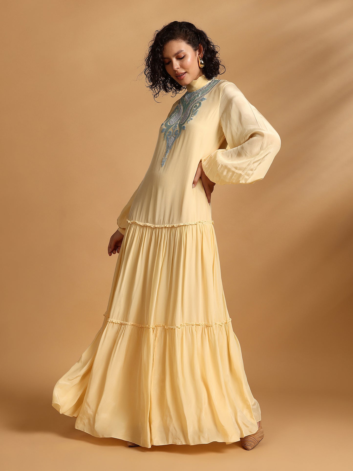 Long Sleeve Maxi Dress - Yellow
