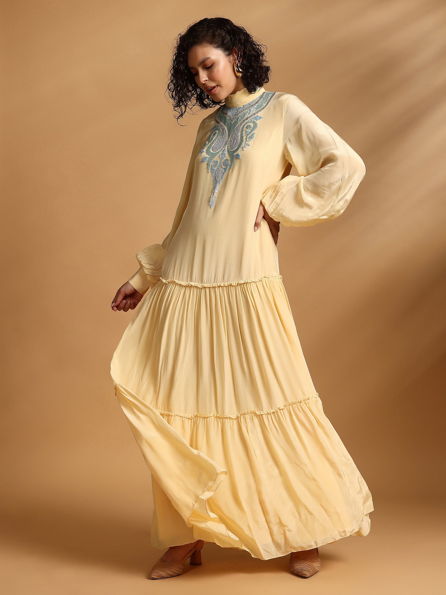 Long Sleeve Maxi Dress - Yellow