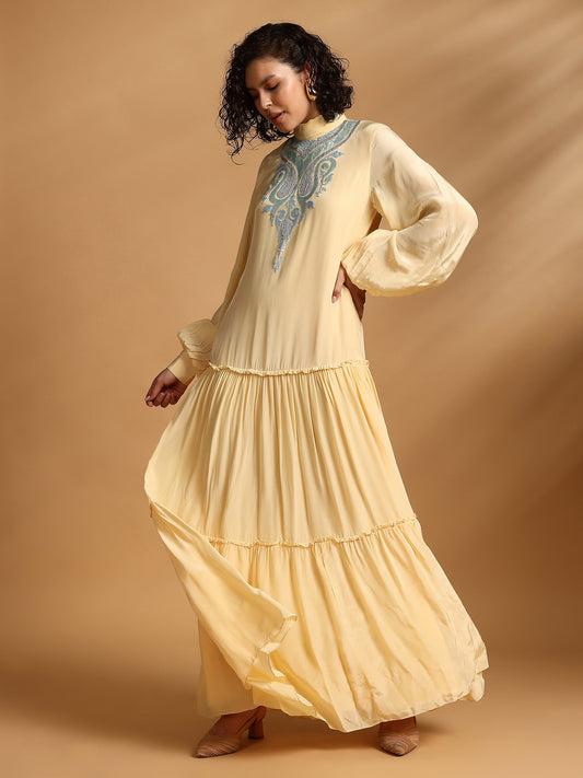 Long Sleeve Maxi Dress - Yellow