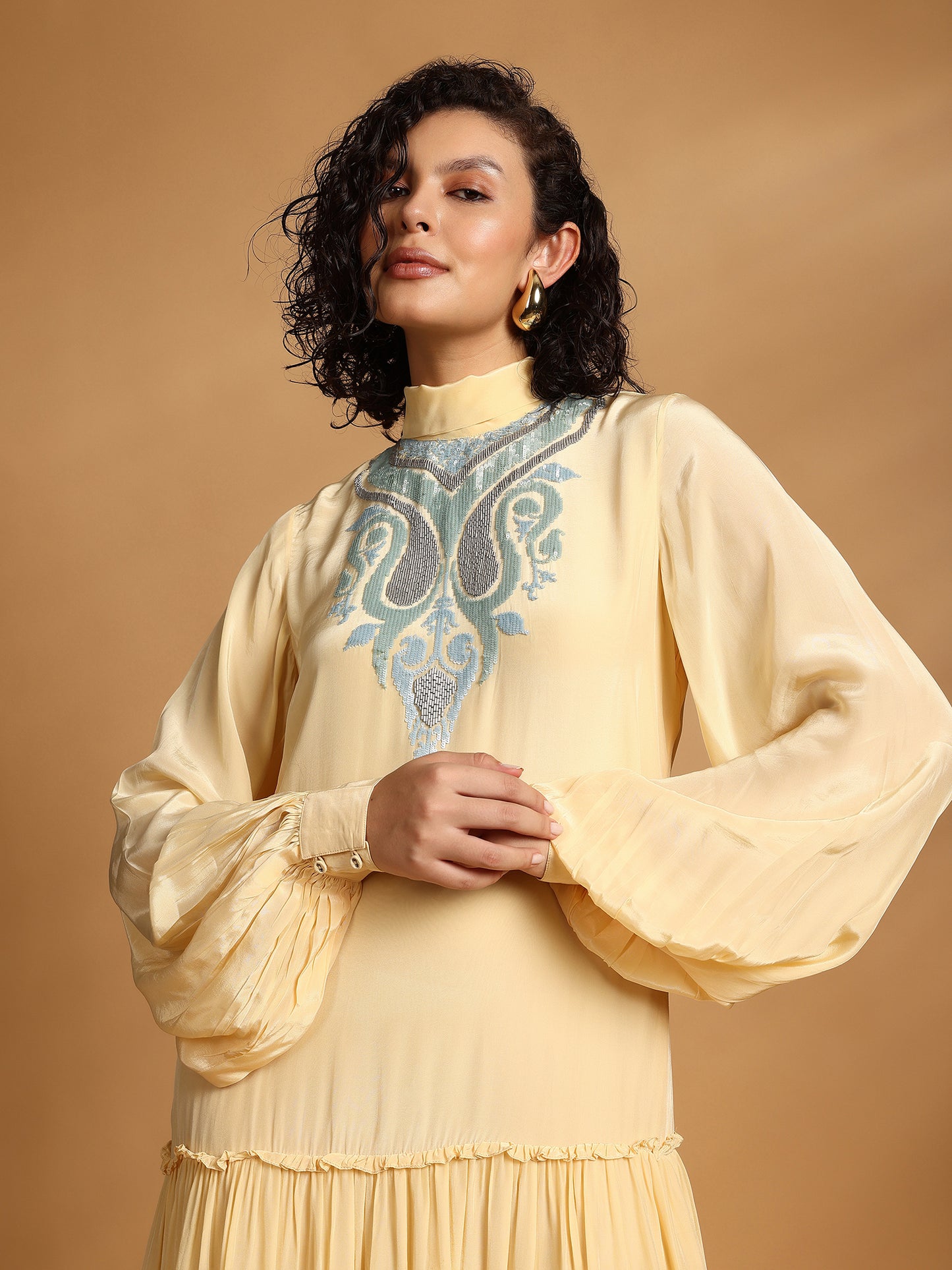 Long Sleeve Maxi Dress - Yellow