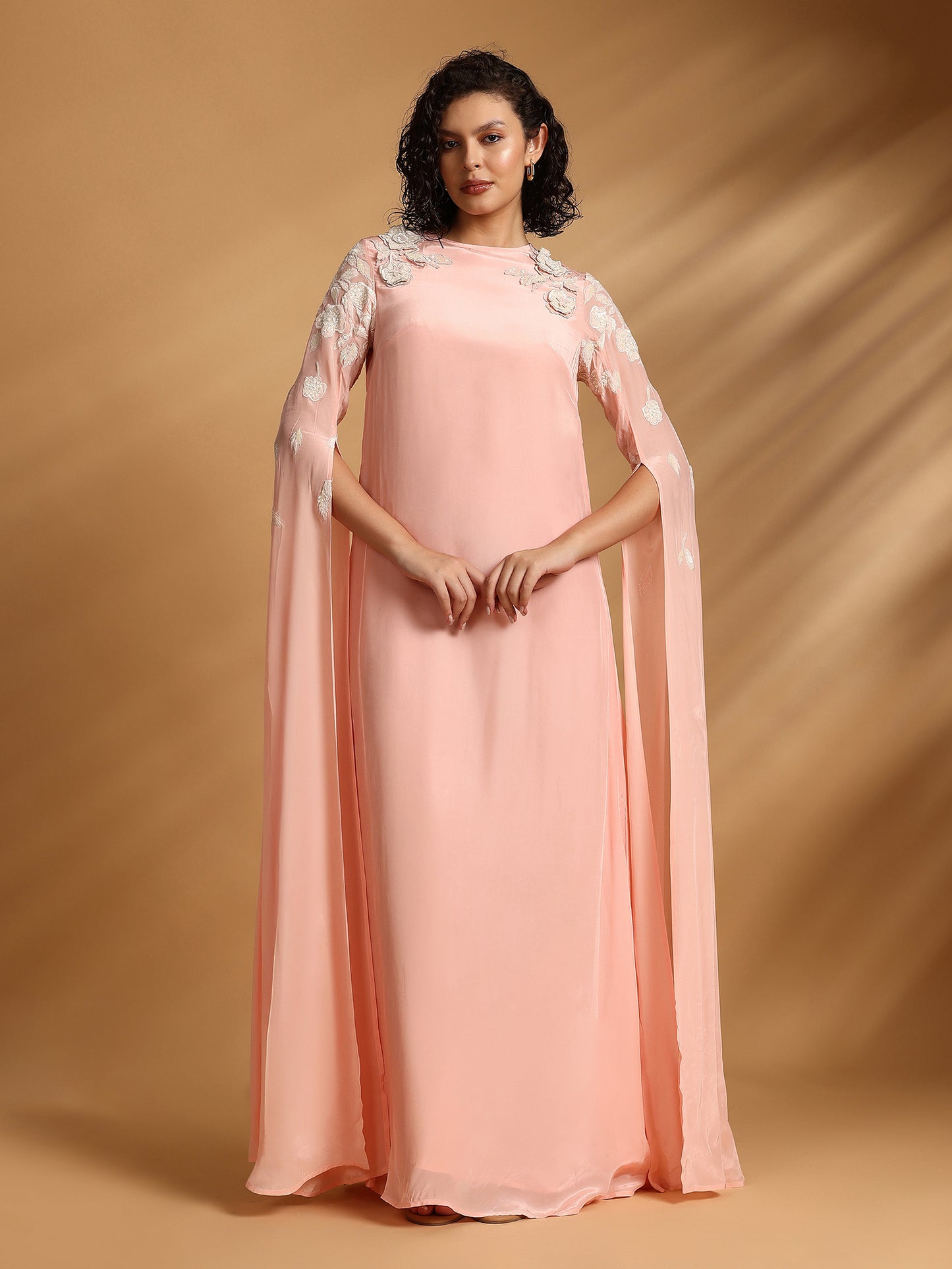 Long Sleeve Maxi Dress - Peach