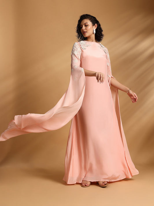 Long Sleeve Maxi Dress - Peach