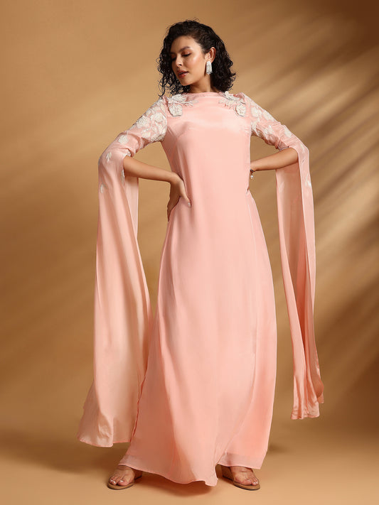 Long Sleeve Maxi Dress - Peach