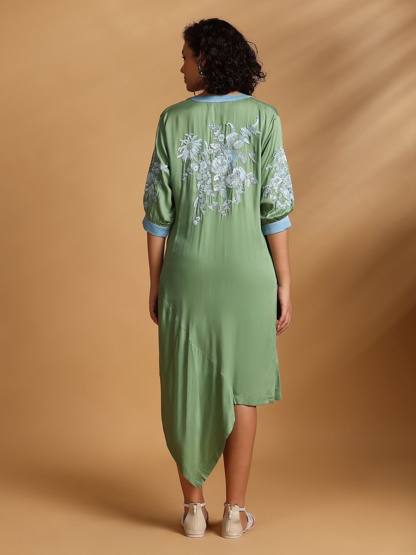 Embelished Asymmetric Dress - Green