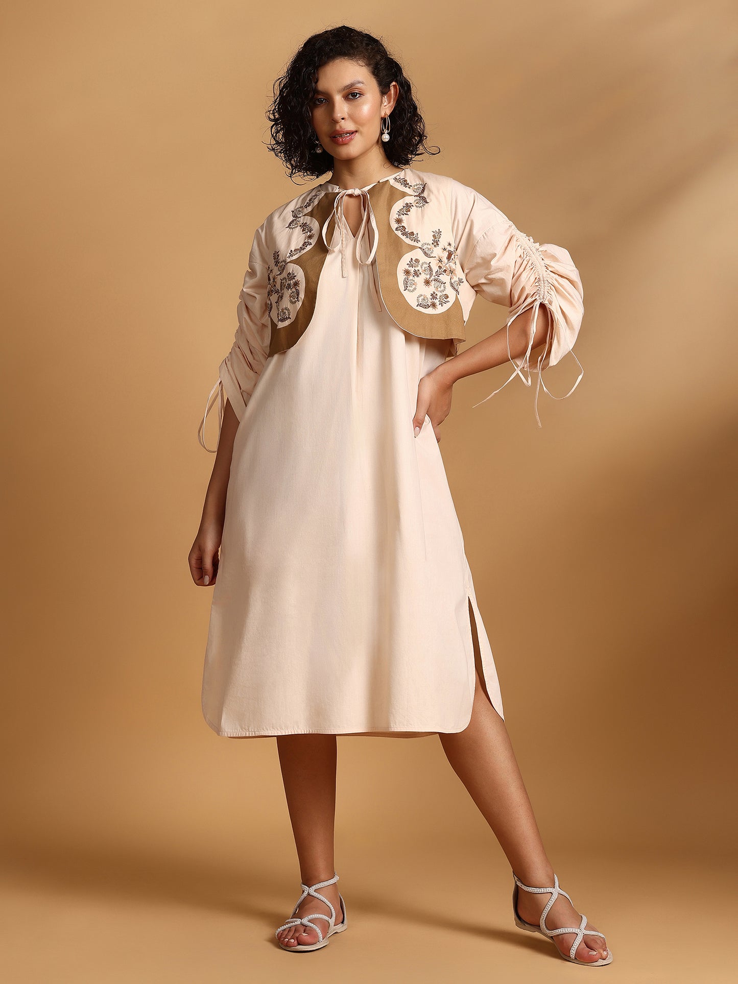 Tunic Dress With Vest - Ecru