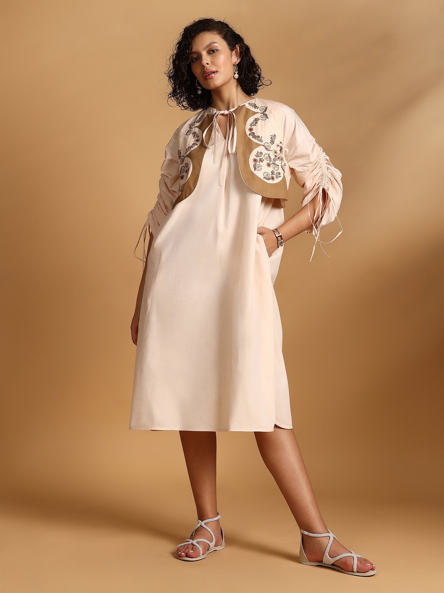 Tunic Dress With Vest - Ecru