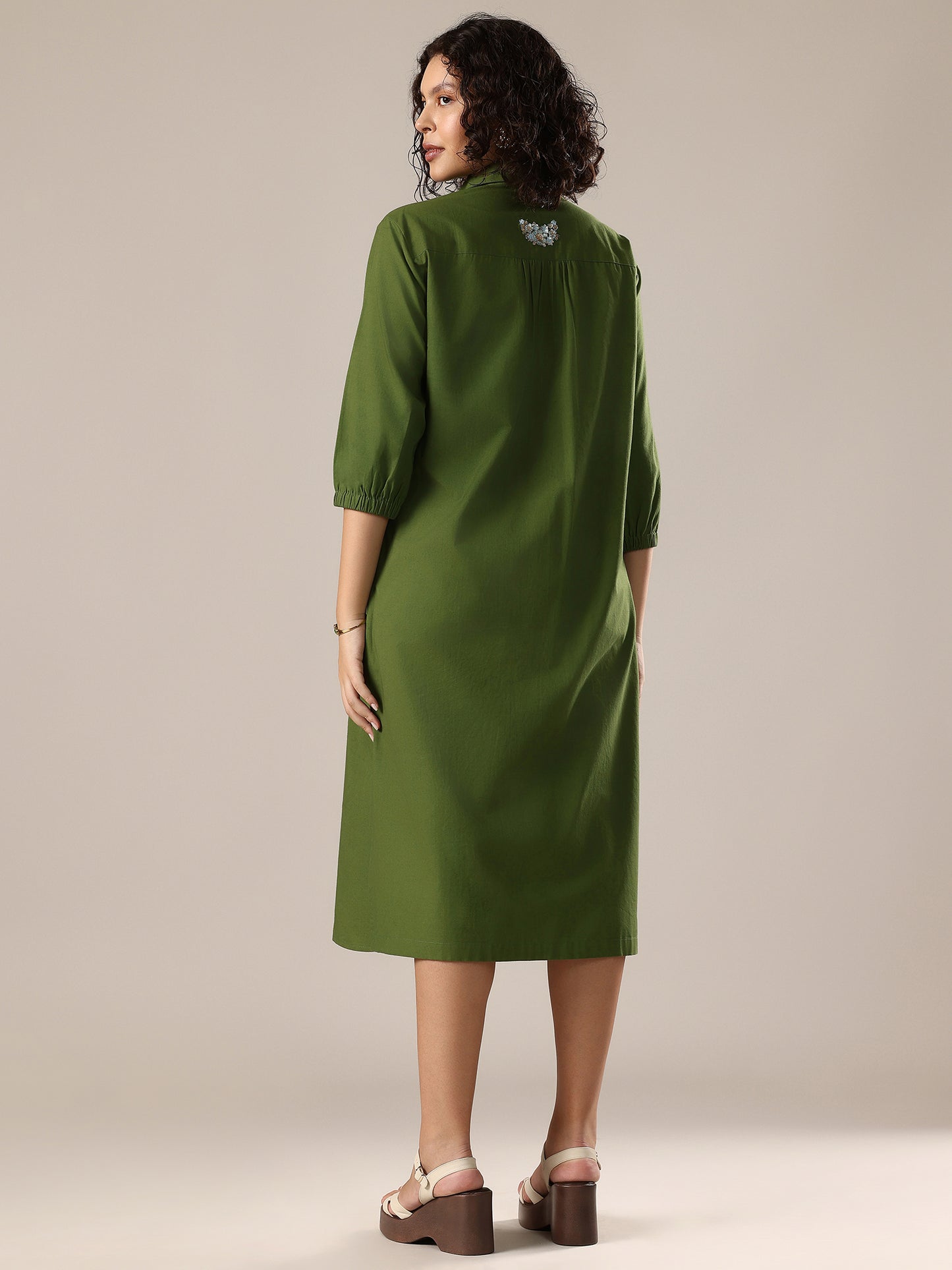 Embelished Long Shirt Dress - Green