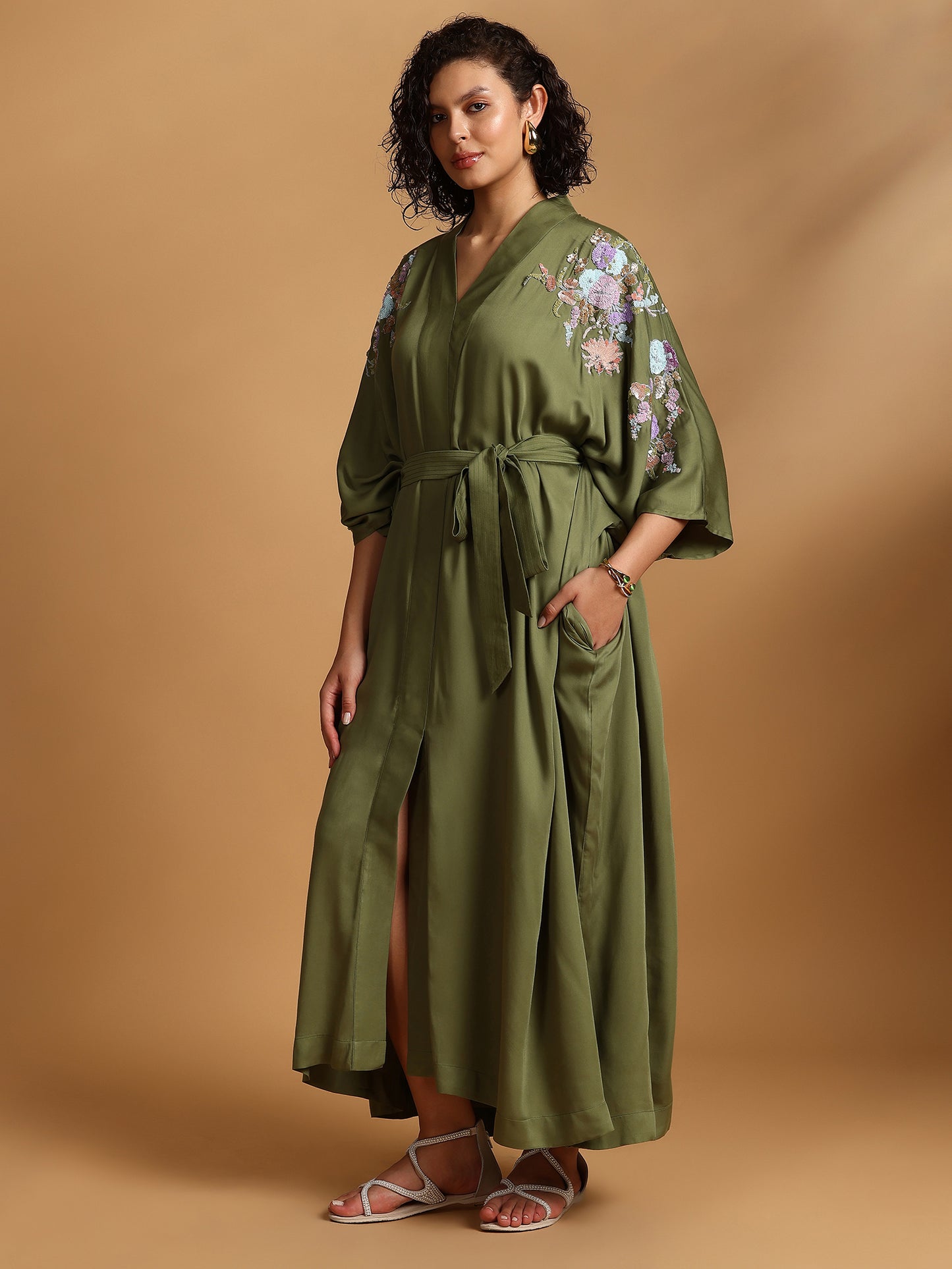 Embelished Kimono Dress - Green