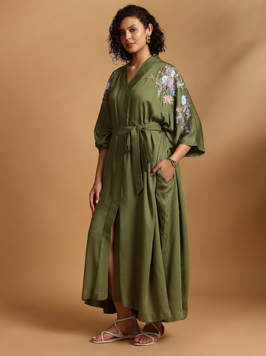 Embelished Kimono Dress - Green