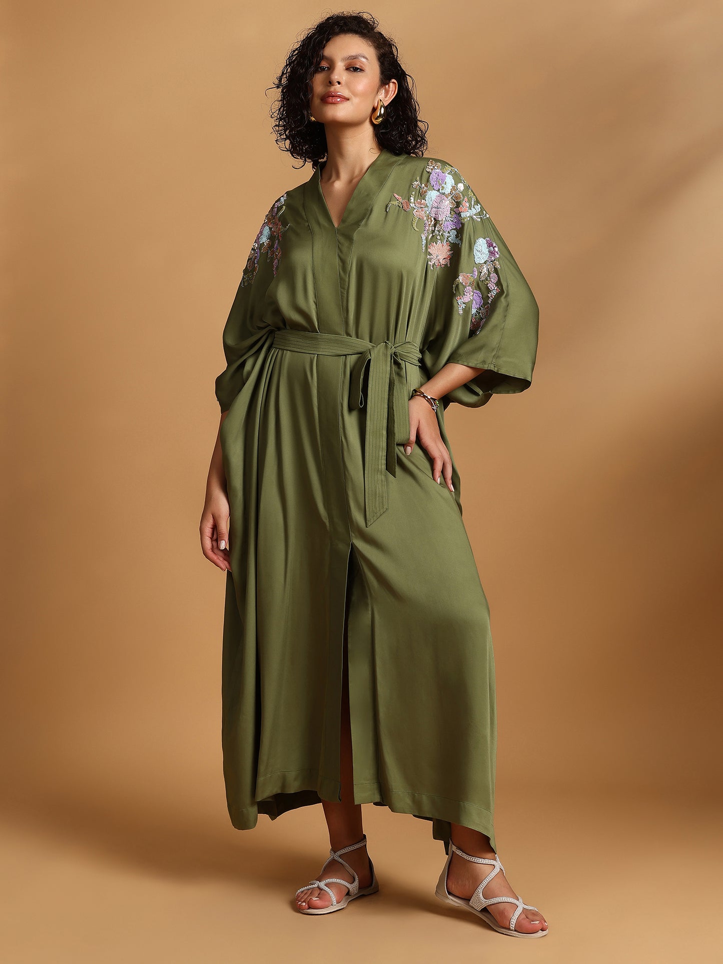 Embelished Kimono Dress - Green