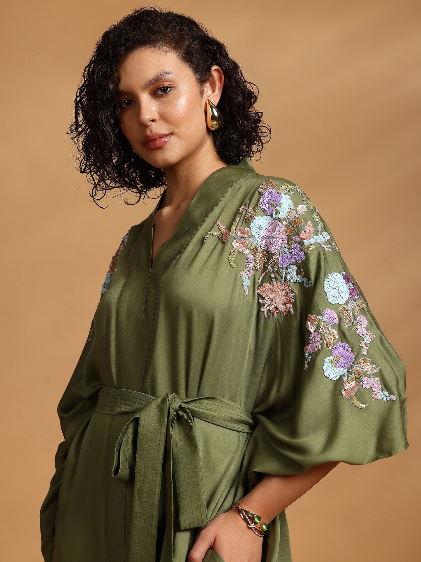 Embelished Kimono Dress - Green