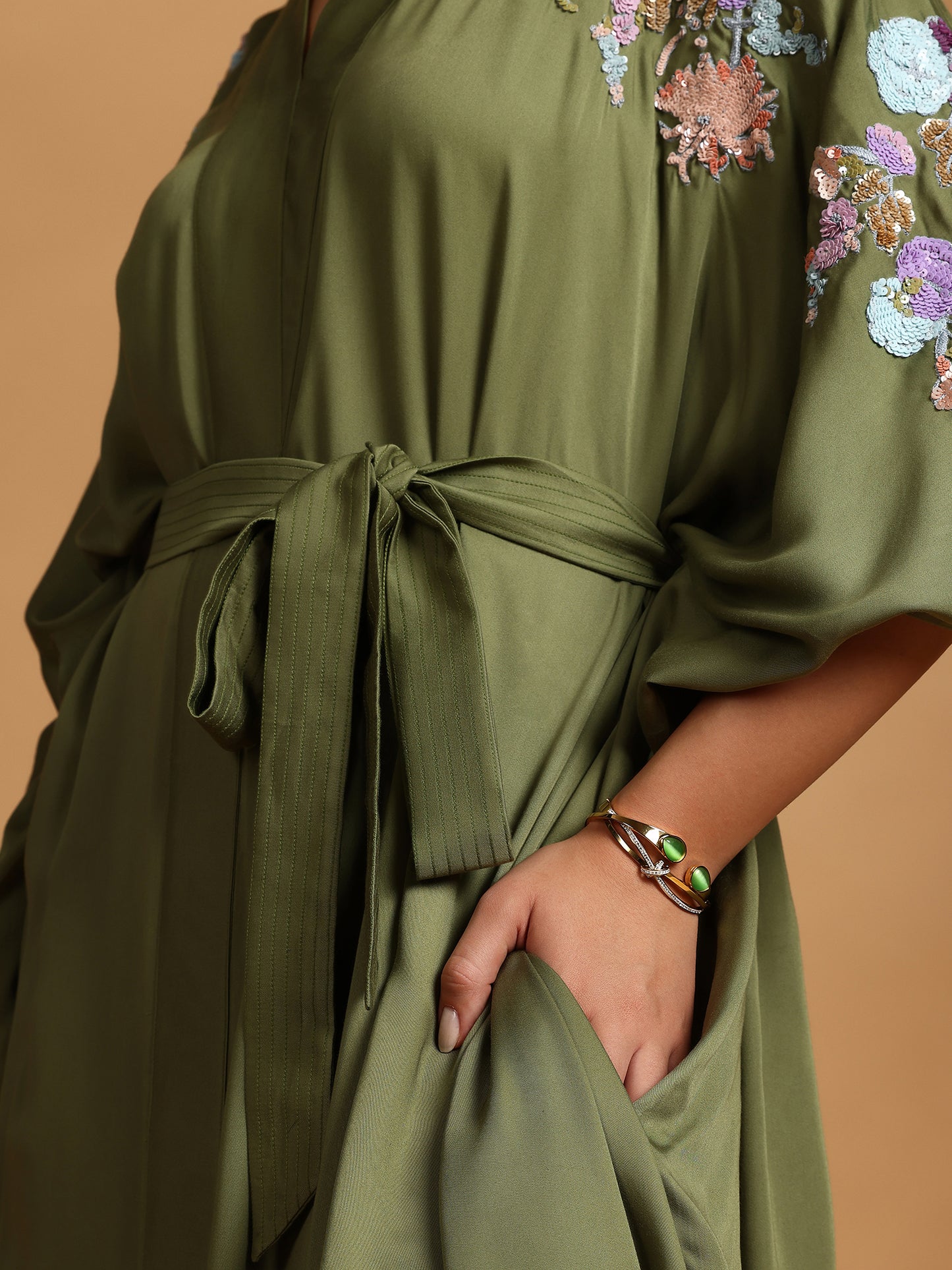 Embelished Kimono Dress - Green