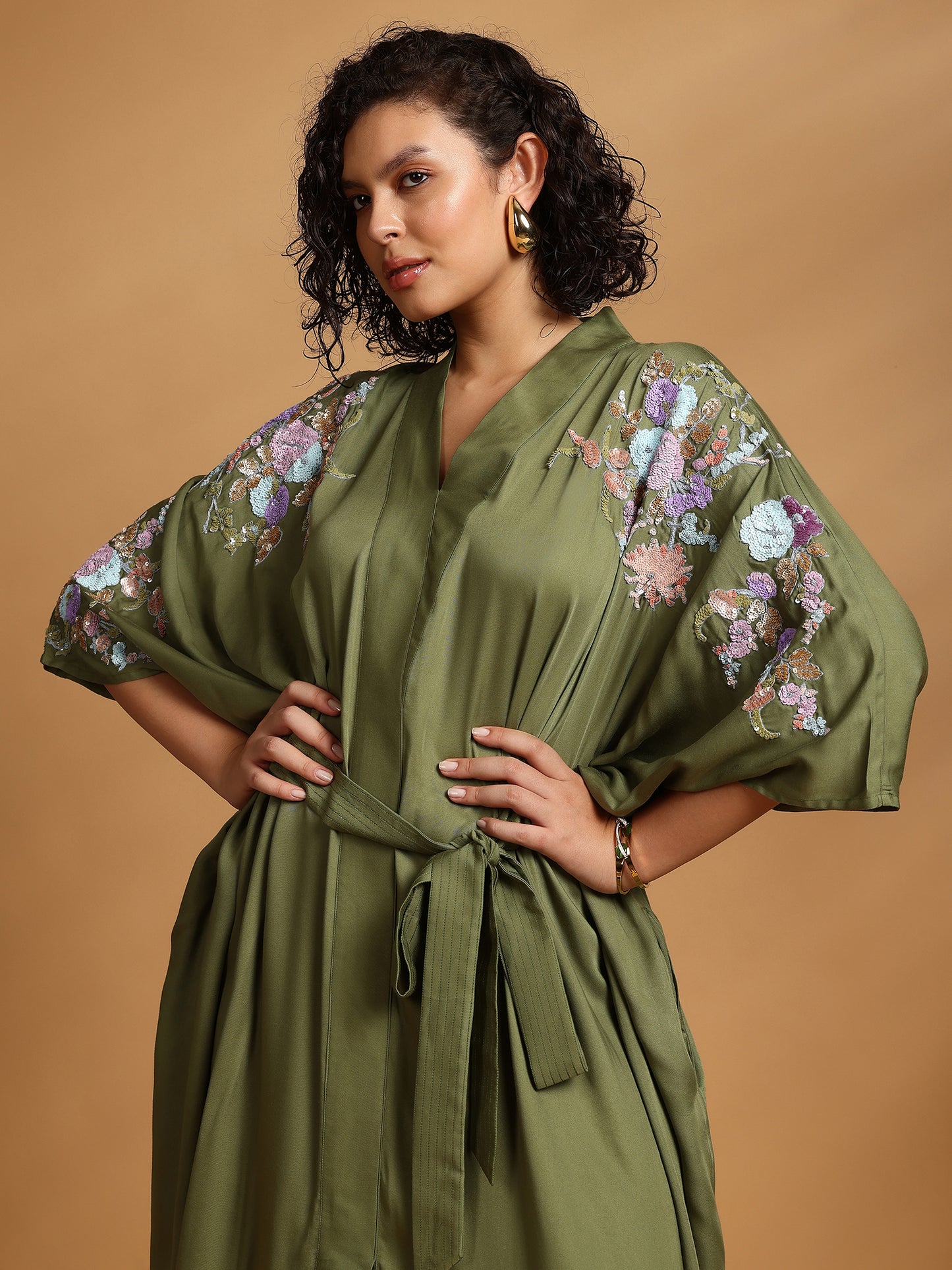 Embelished Kimono Dress - Green