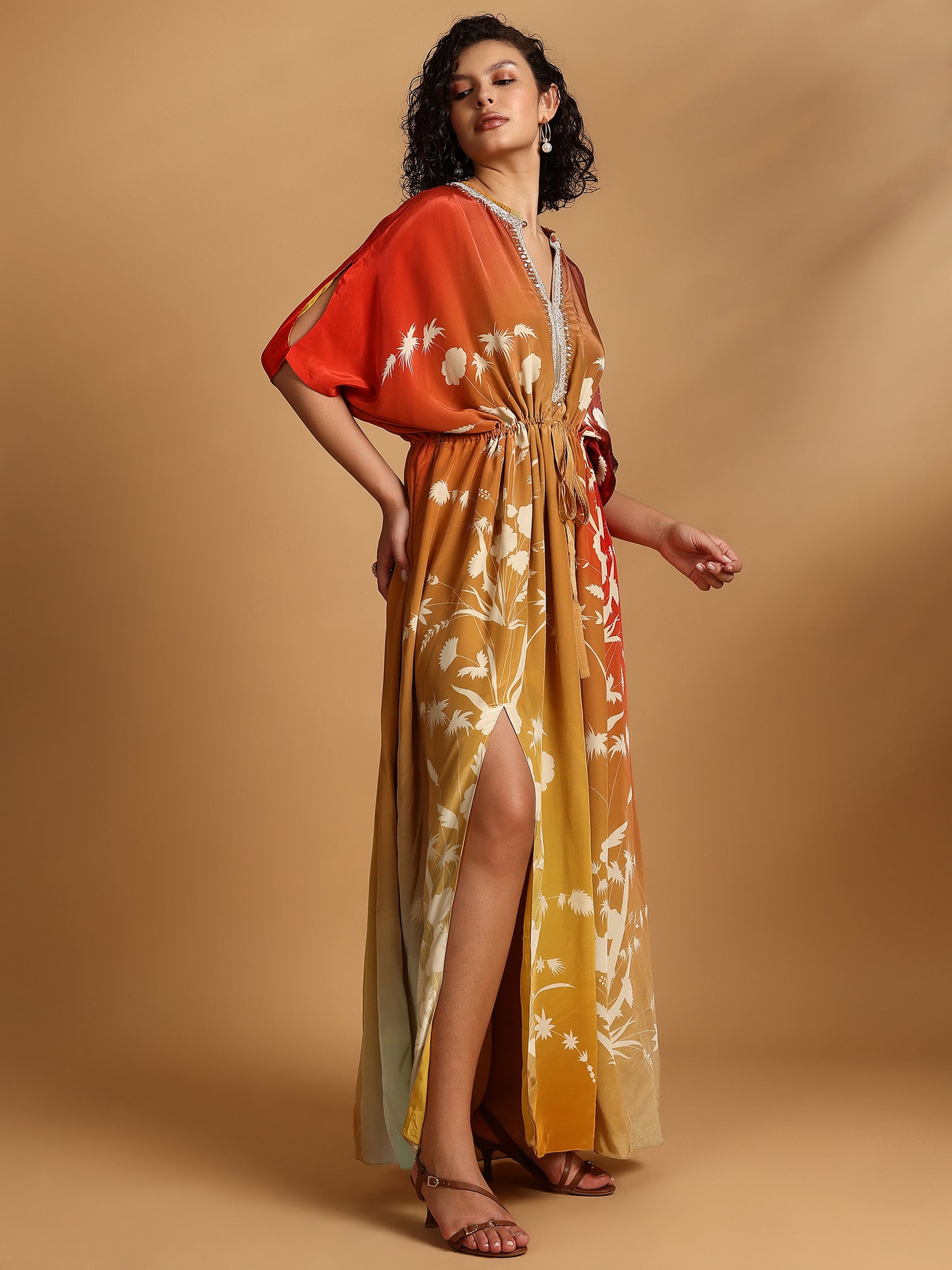 Embelished Kaftan Dress - Red